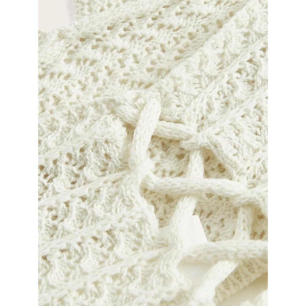 Women Lace Up Backless Crochet Crop Halter Top Boho Summer Streetwear - Picture 5 of 7